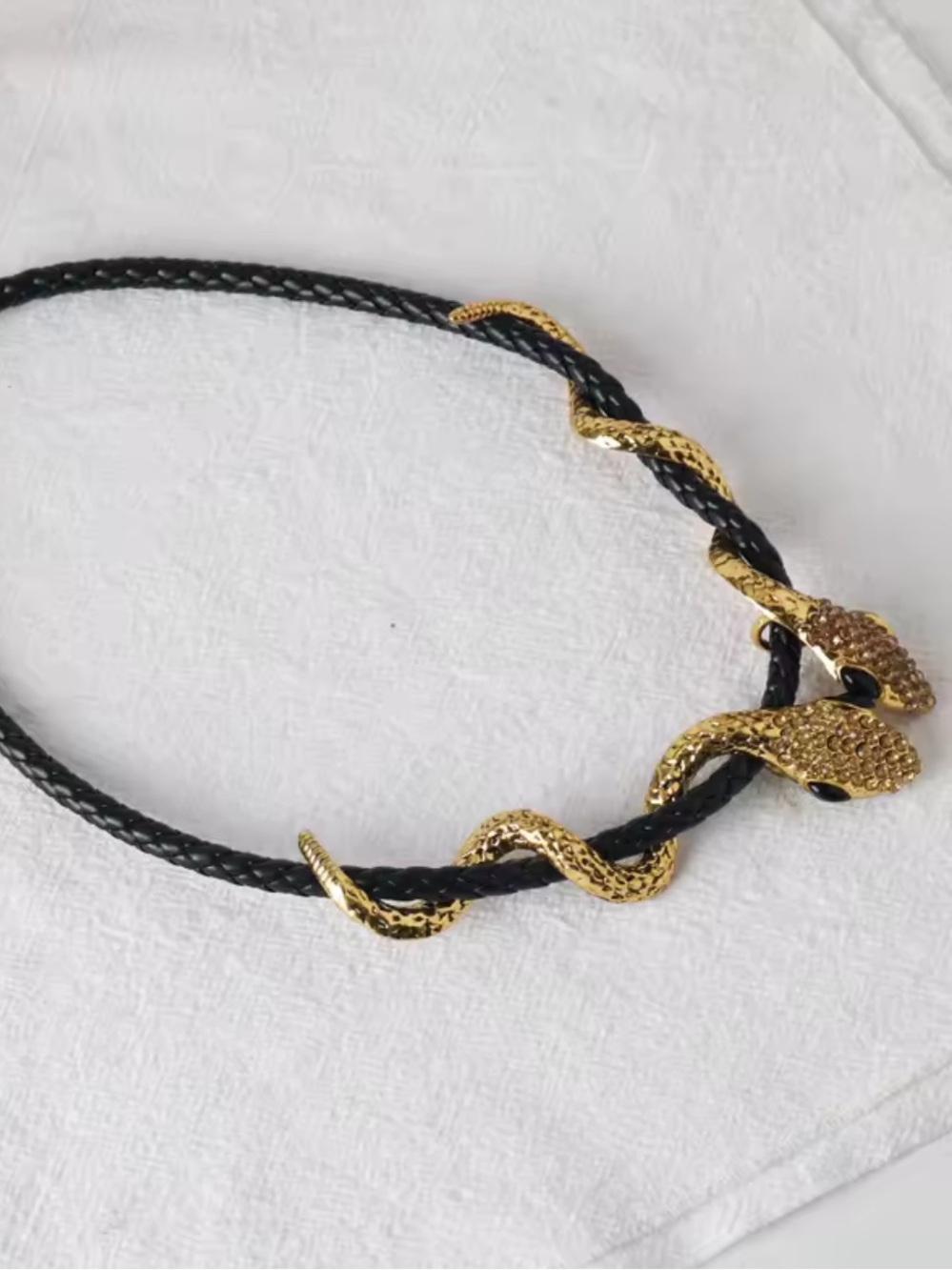 New!!! Gold Snake Accent Black Braided Collar Necklace - Women Jewelry